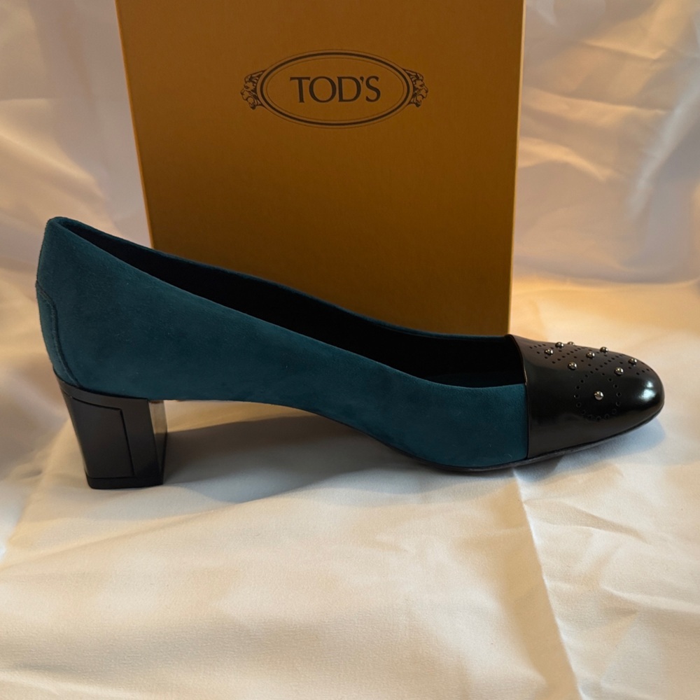 Tod's Dark Teal and Black Suede Loafers